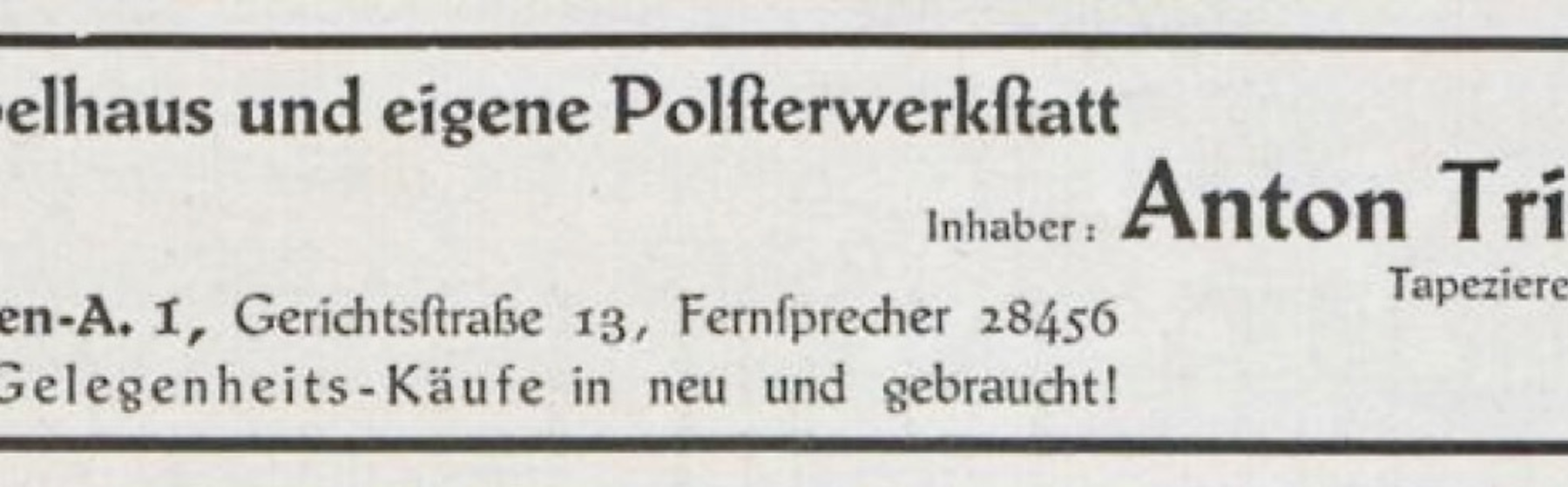 Werbung Möbelhaus Anton Triska (1930)