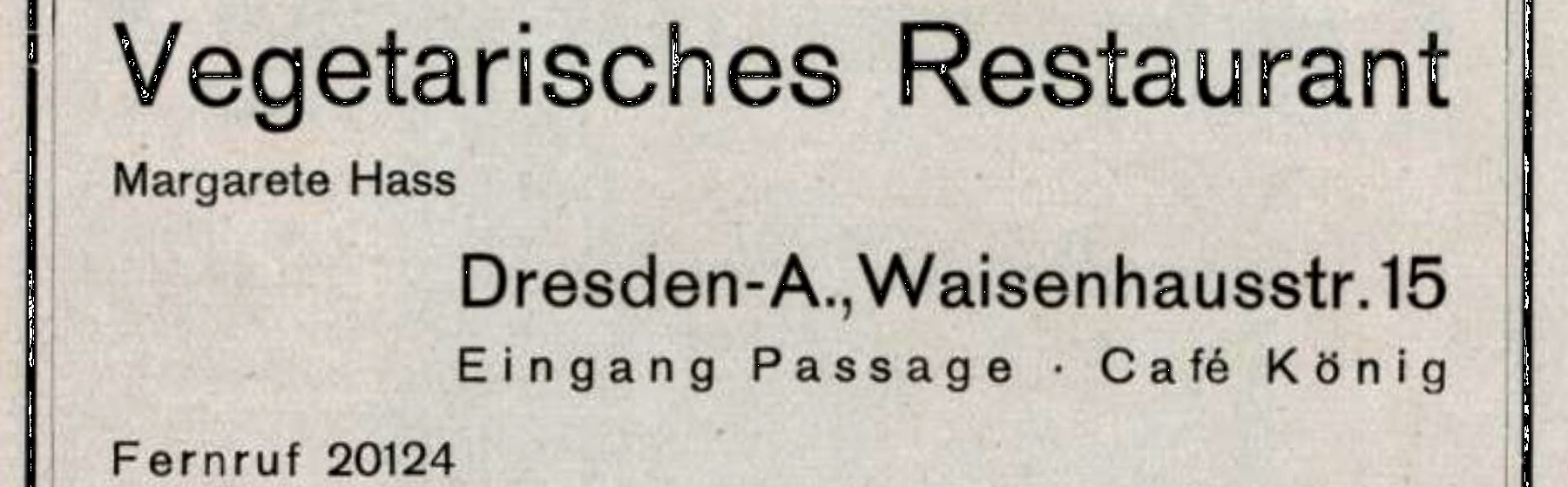 Werbung Vegetarisches Restaurant (1930)